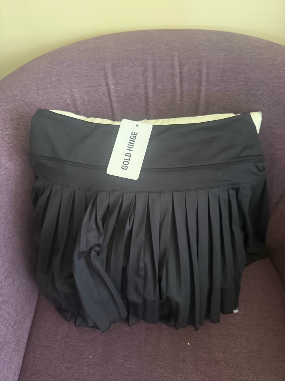 Gold Hinge Black Pleated Mini Skirt